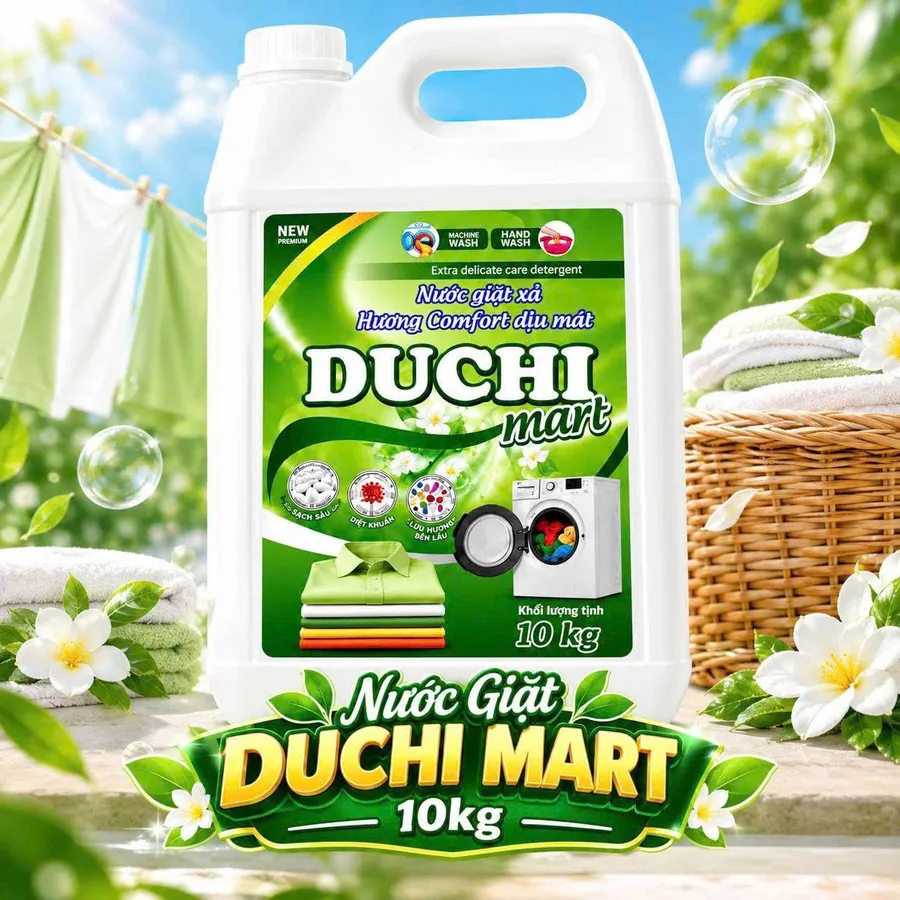 Nước giặt xả Duchi Mart xanh lá 10kg – hương Comfort dịu mát