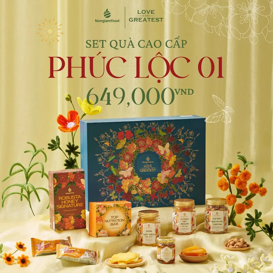 Set quà Tết Phúc Lộc 1 Nonglamfood | Quà tết cao cấp Xuân Giáp Thìn cho người thân, doanh nghiệp
