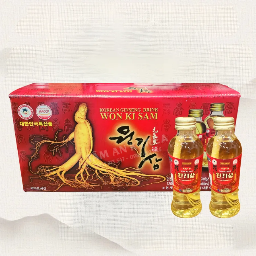 Nước hồng sâm có củ won ki sam – Hộp 10 chai