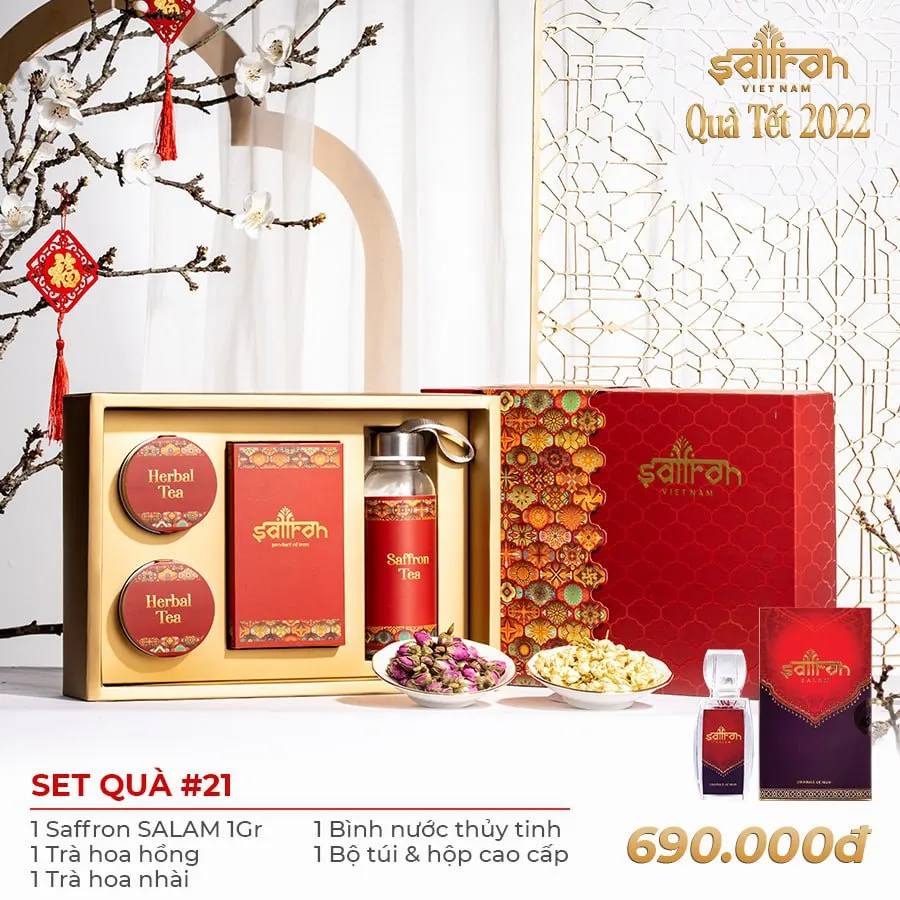 Set Quà tặng Tết sang trọng Nhụy hoa nghệ tây Saffron Salam kết hợp mứt và trà